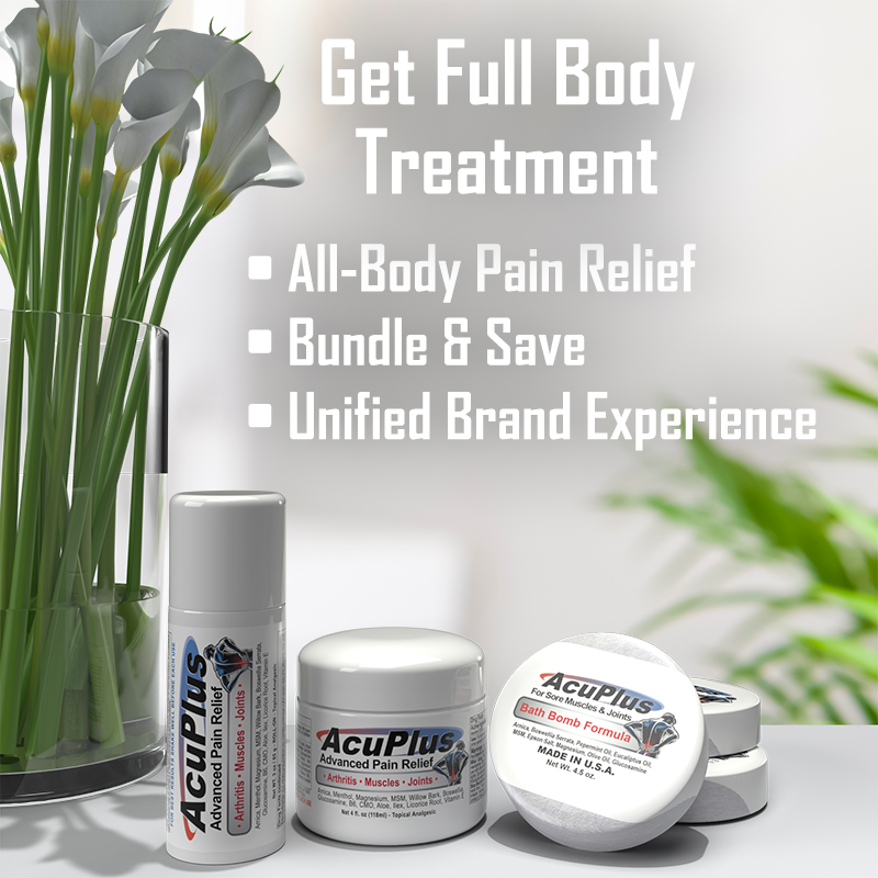 AcuPlus Ultimate Pain Relief Combo – Bath Bombs, Roll-On & Cream