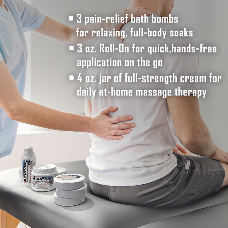 AcuPlus Ultimate Pain Relief Combo – Bath Bombs, Roll-On & Cream