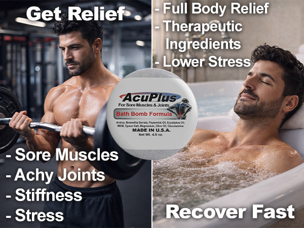 AcuPlus Ultimate Pain Relief Combo – Bath Bombs, Roll-On & Cream