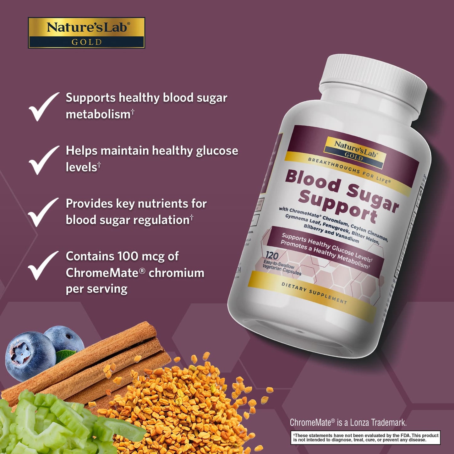 Nature's Lab Gold Blood Sugar Support - 120 Capsules