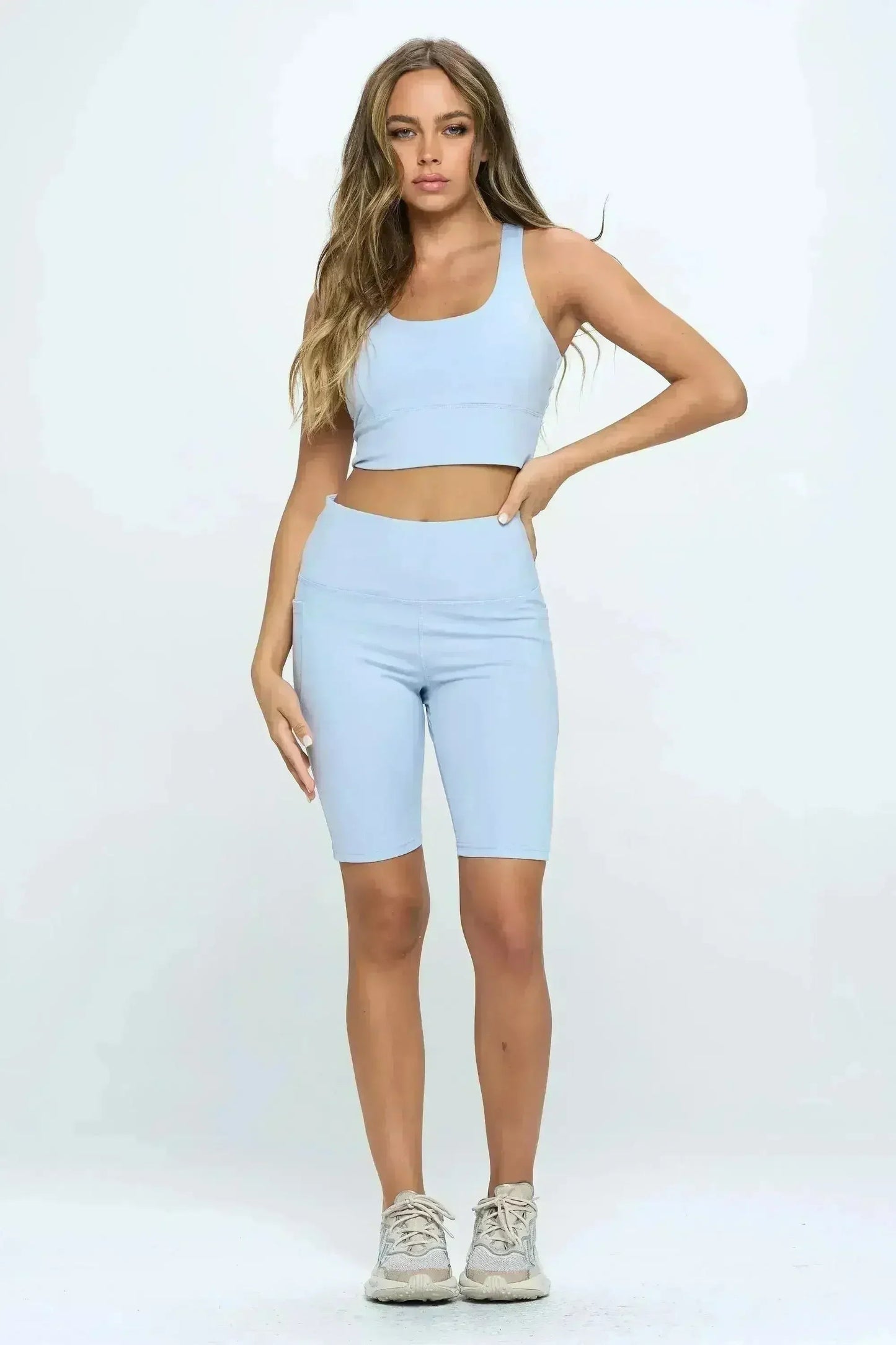 Crisscross Sports Bra & High-Waist Biker Shorts Set