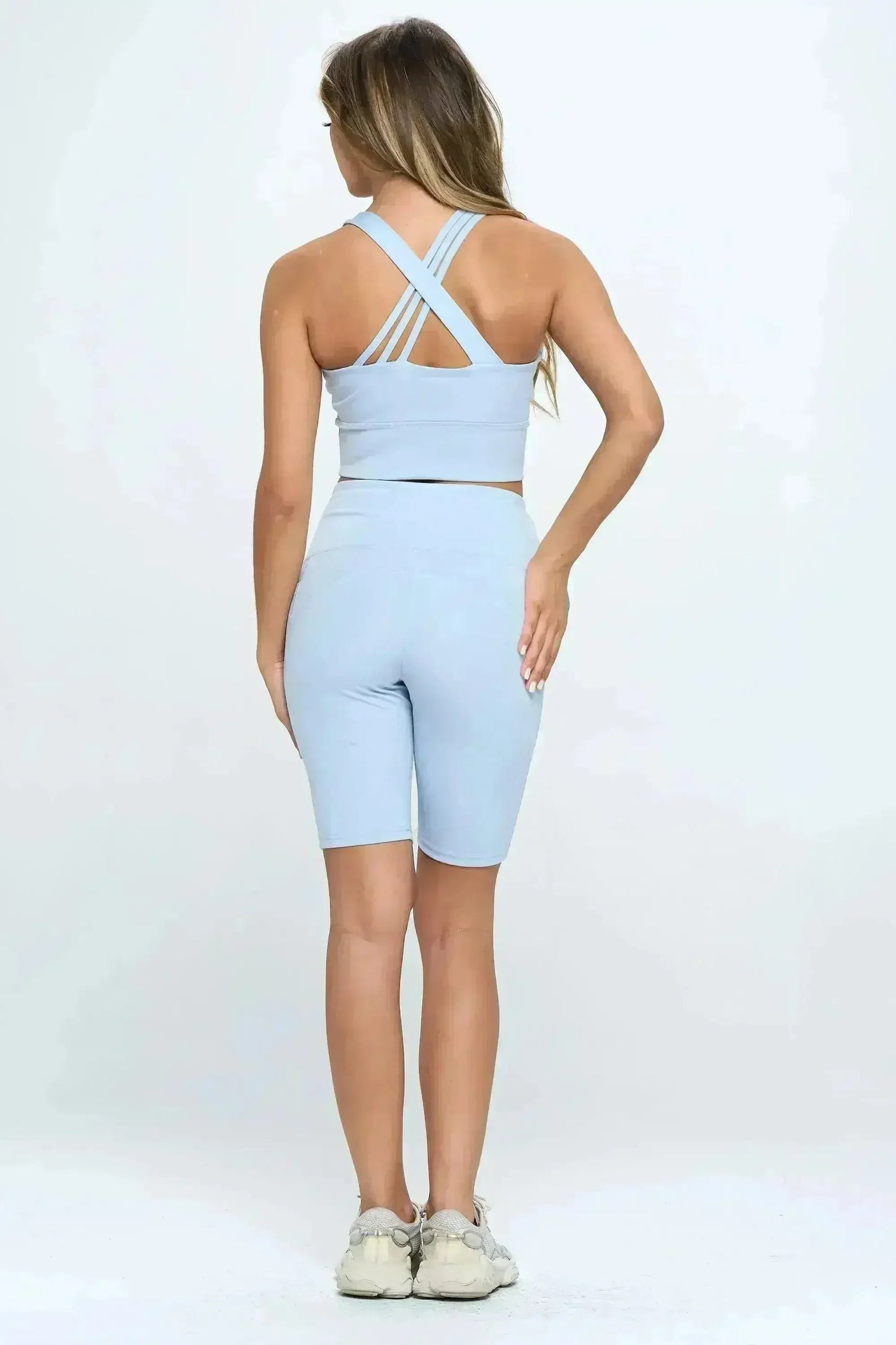Crisscross Sports Bra & High-Waist Biker Shorts Set