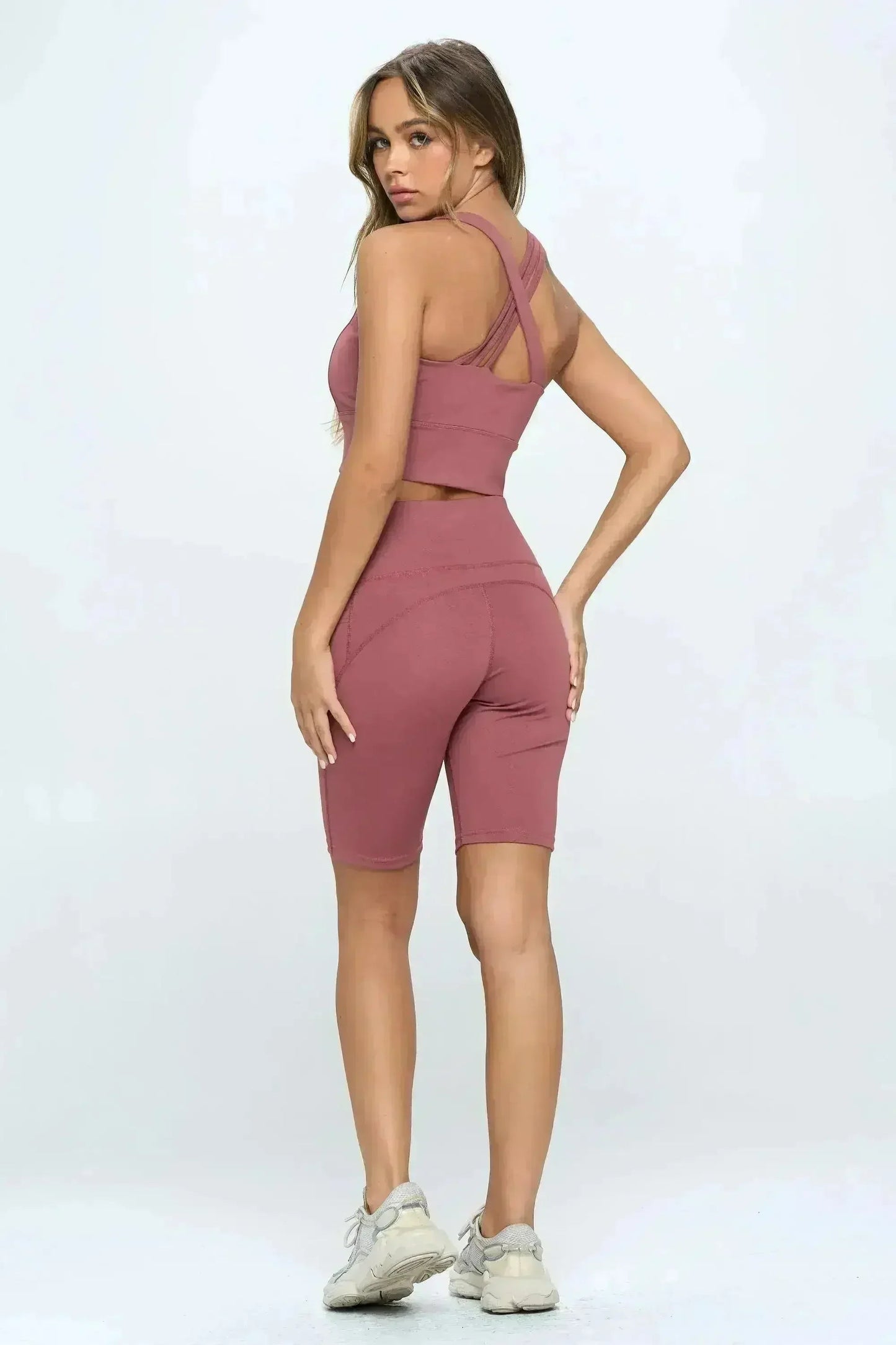 Crisscross Sports Bra & High-Waist Biker Shorts Set