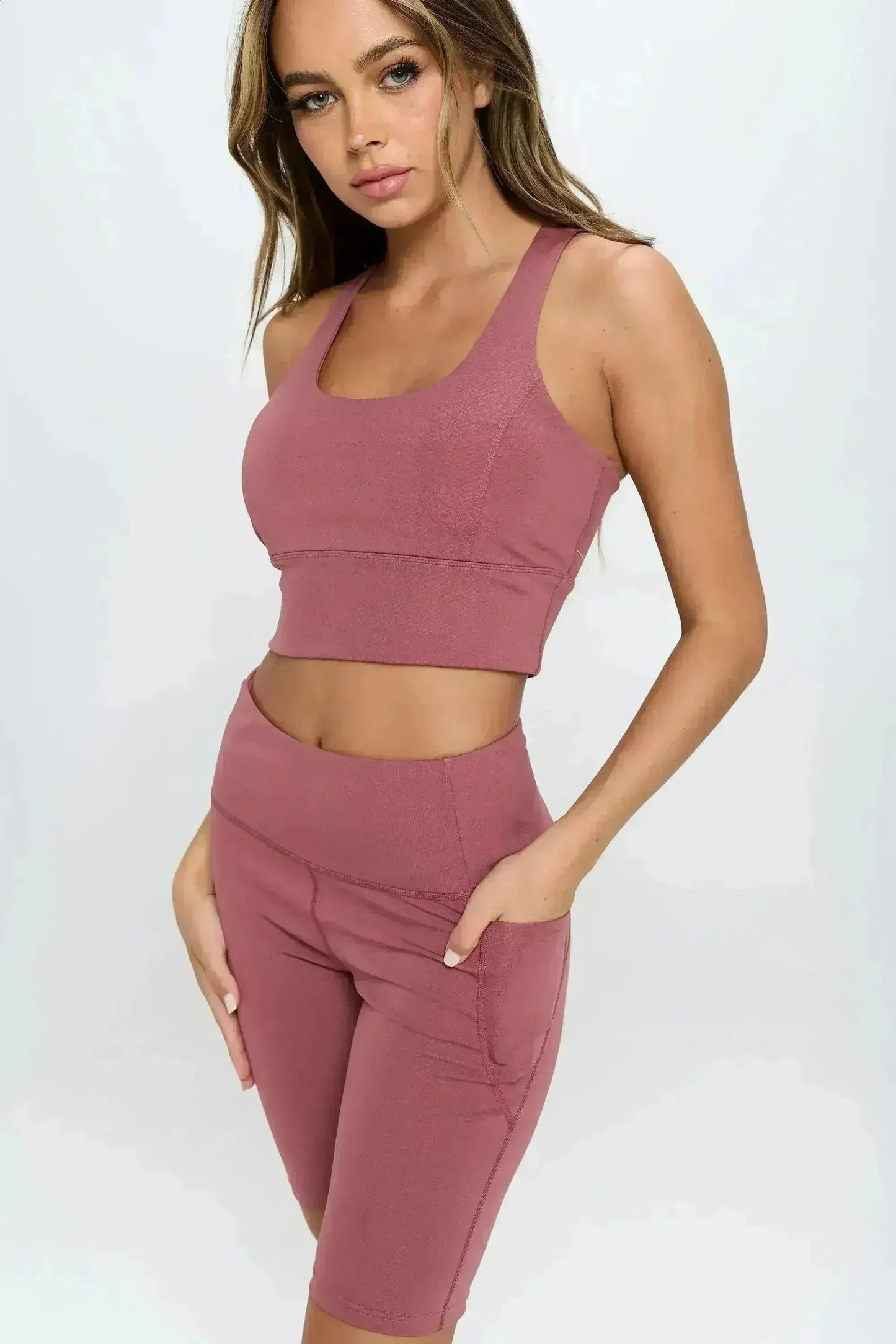 Crisscross Sports Bra & High-Waist Biker Shorts Set