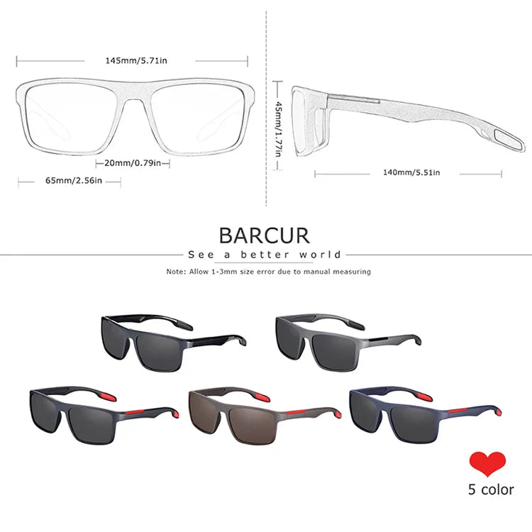 BARCUR TR90 Ultralight Polarized Sunglasses – Vintage Square UV400 for Men