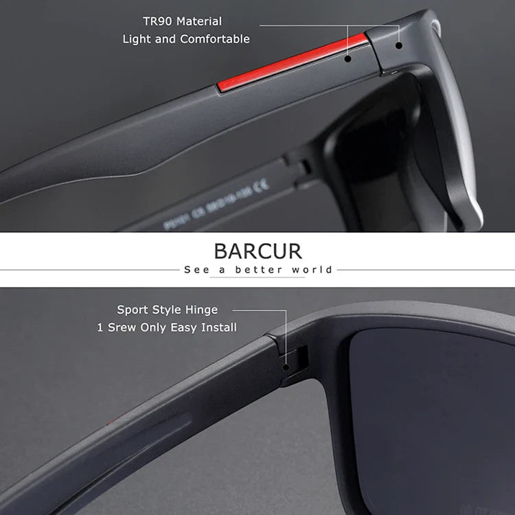 BARCUR TR90 Ultralight Polarized Sunglasses – Vintage Square UV400 for Men
