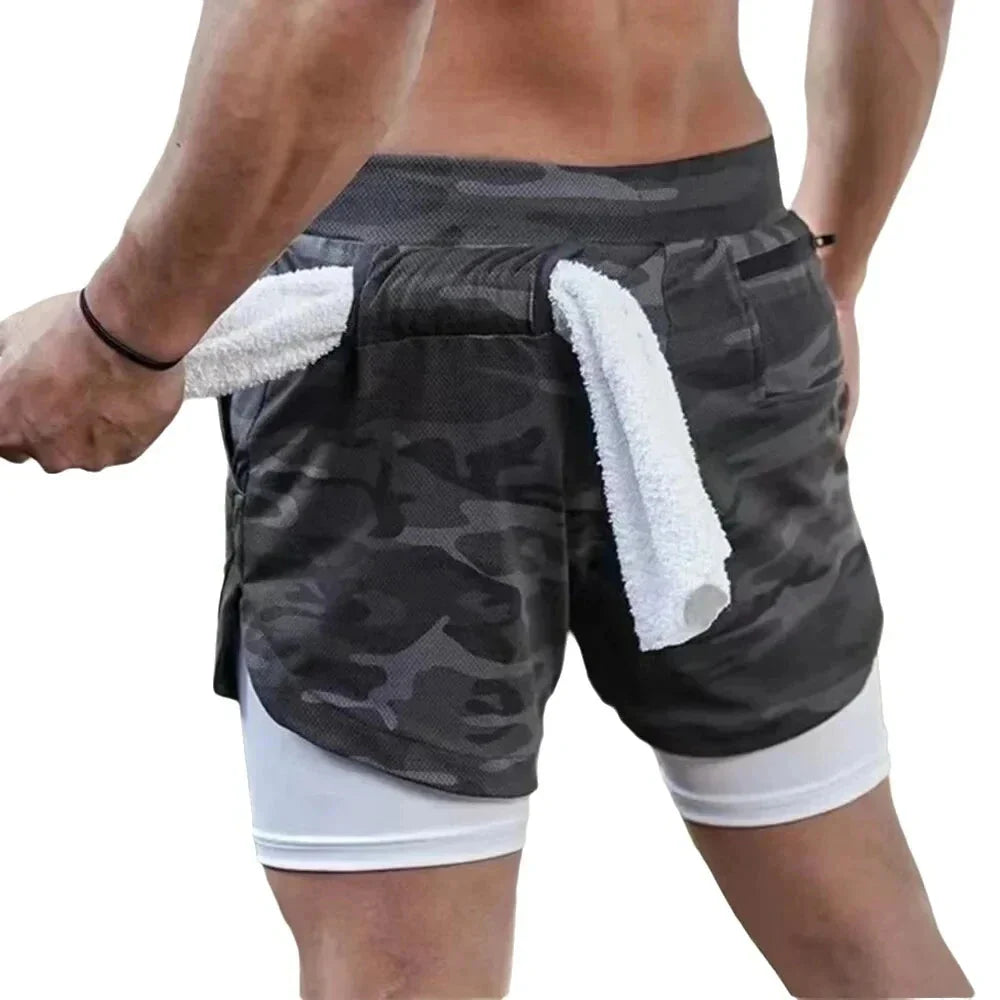 Men's 2-in-1 Camo Running Shorts – Quick-Dry Gym & Training Shorts