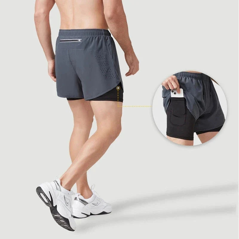 Men's 2-in-1 Running Shorts – Quick-Dry Double Layer Gym Shorts