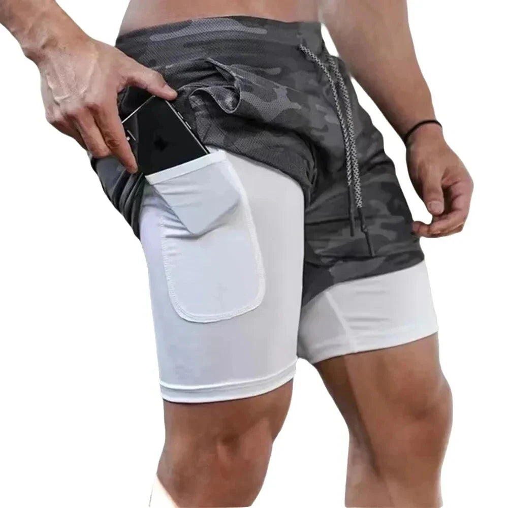 Men's 2-in-1 Camo Running Shorts – Quick-Dry Gym & Training Shorts