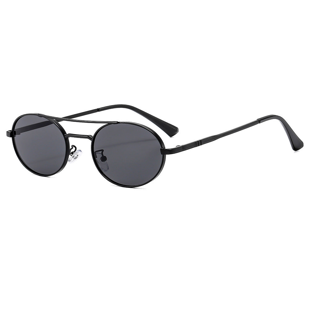 Retro Oval Dual-Beam Metal Sunglasses – Unisex UV Protection