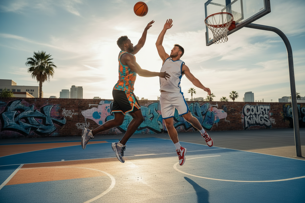 Men's Basketball with Ball in Air