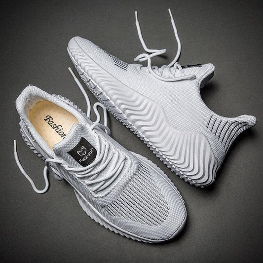 Mens Breathable White Trendy Sneakers  Casual Design  Light Walking Running Trainers Casual Breathable Mesh Men Running Shoes Walking Sneakers