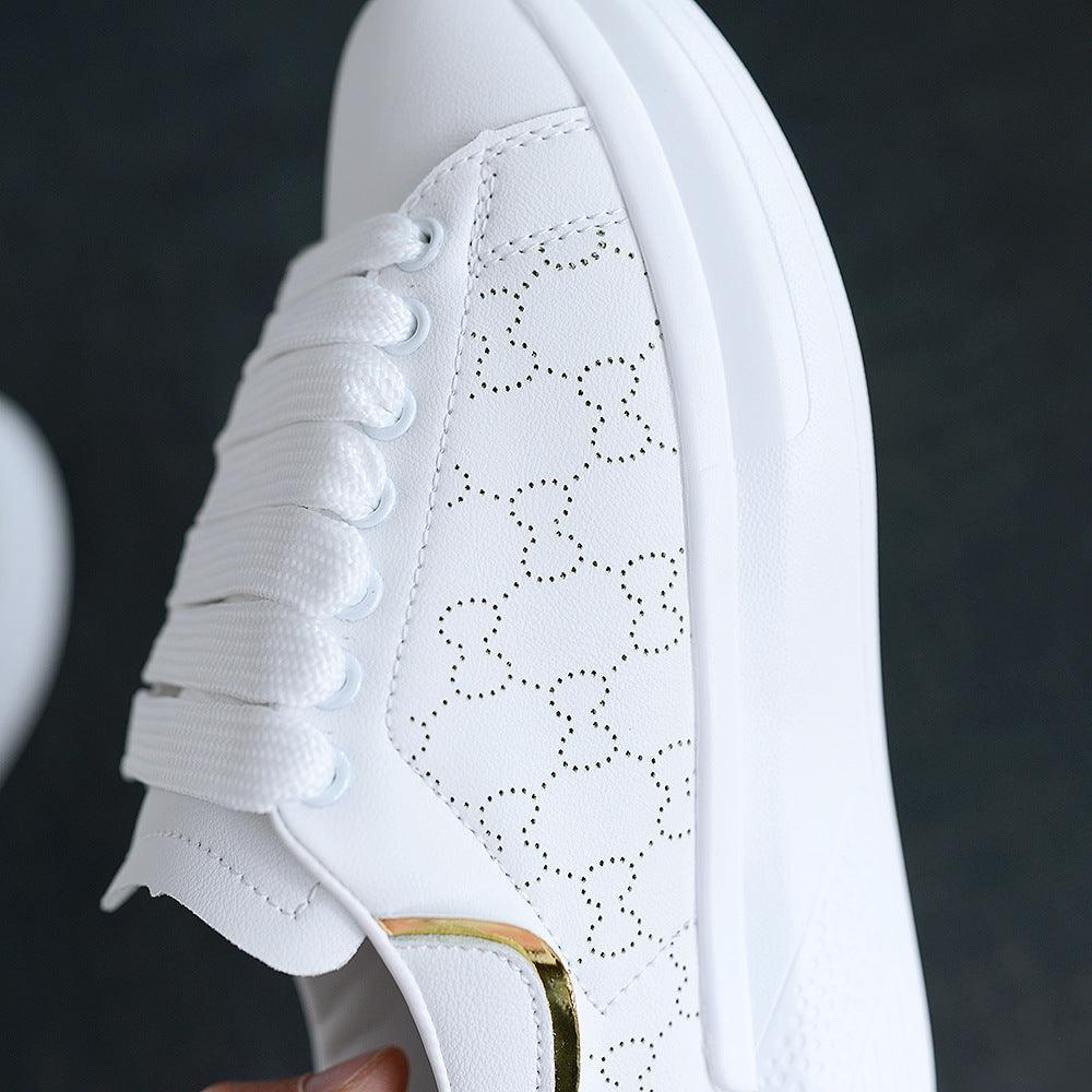Women's White Thick-Sole Lace-Up Sneakers