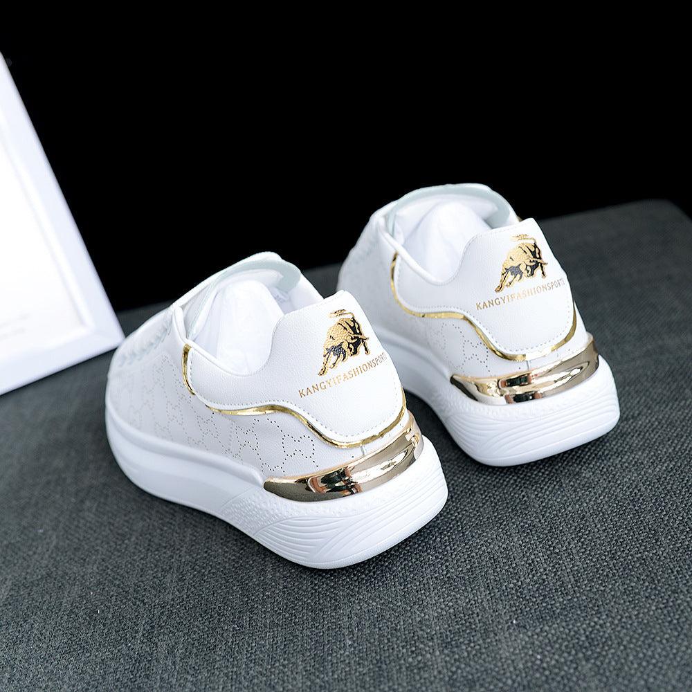 Women's White Thick-Sole Lace-Up Sneakers