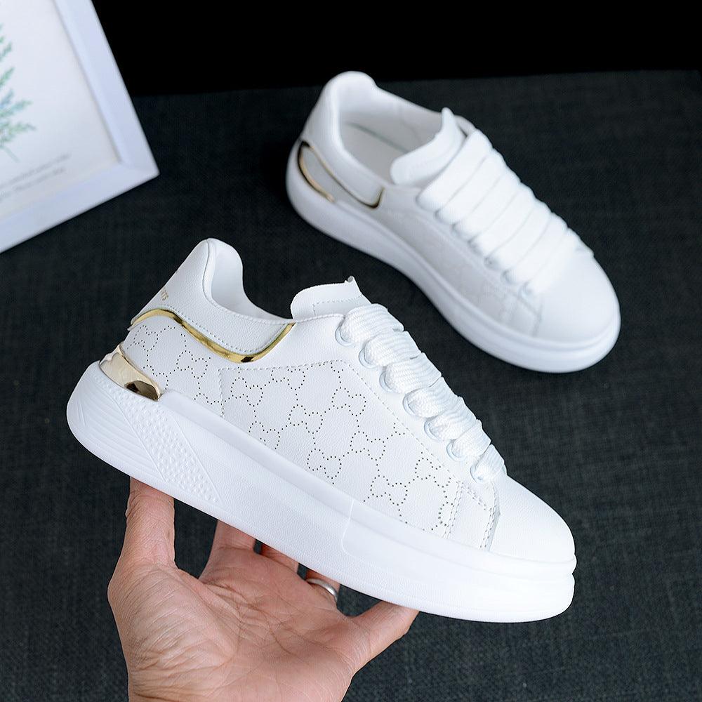 Women's White Thick-Sole Lace-Up Sneakers