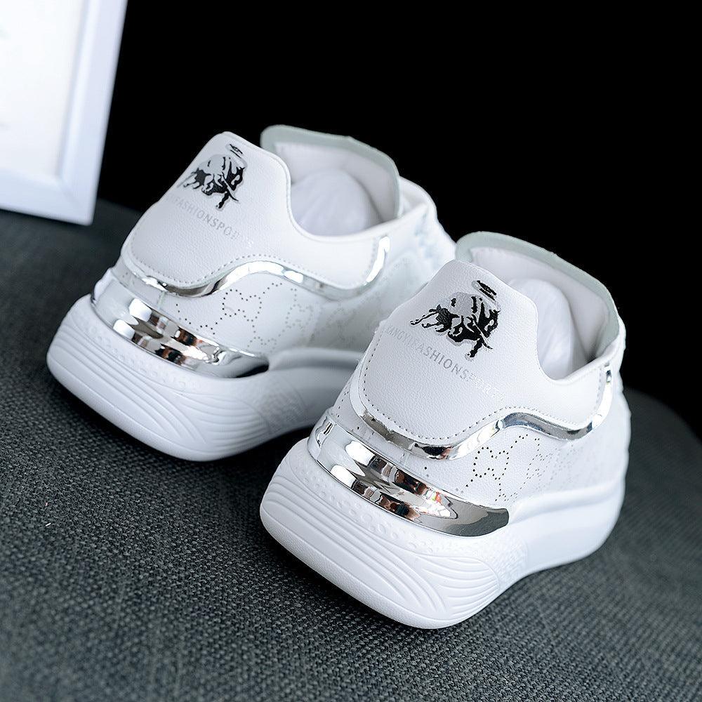 Women's White Thick-Sole Lace-Up Sneakers