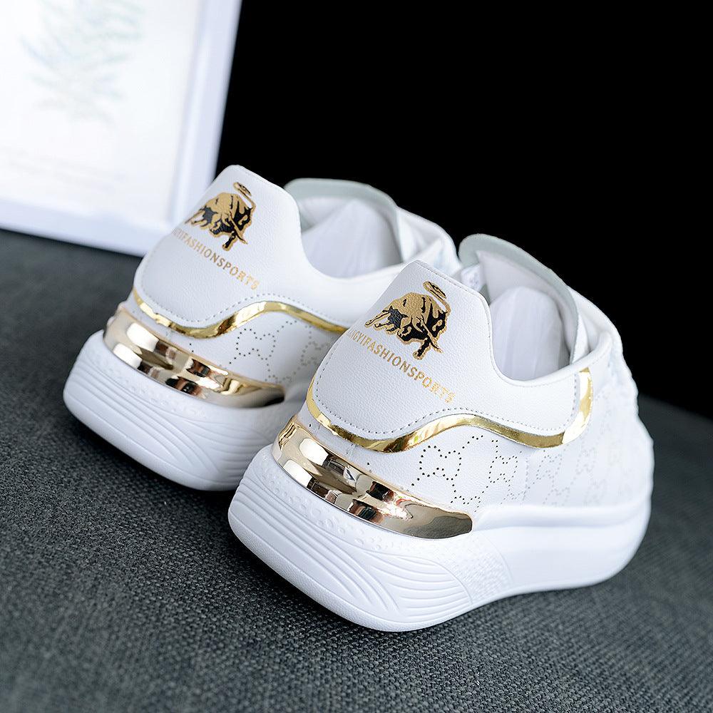Women's White Thick-Sole Lace-Up Sneakers