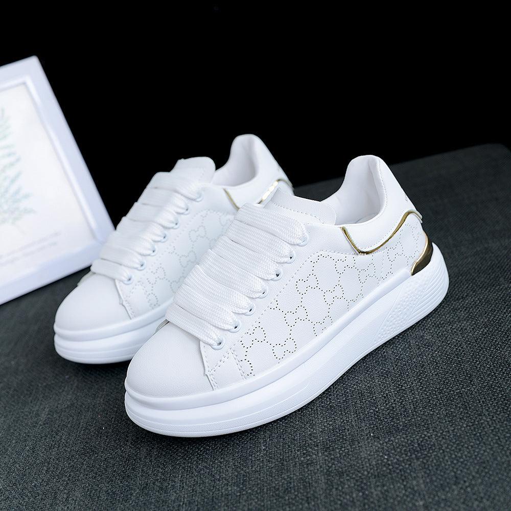 Women's White Thick-Sole Lace-Up Sneakers