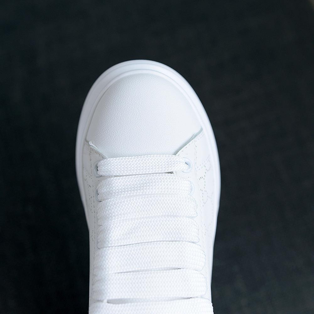 Women's White Thick-Sole Lace-Up Sneakers