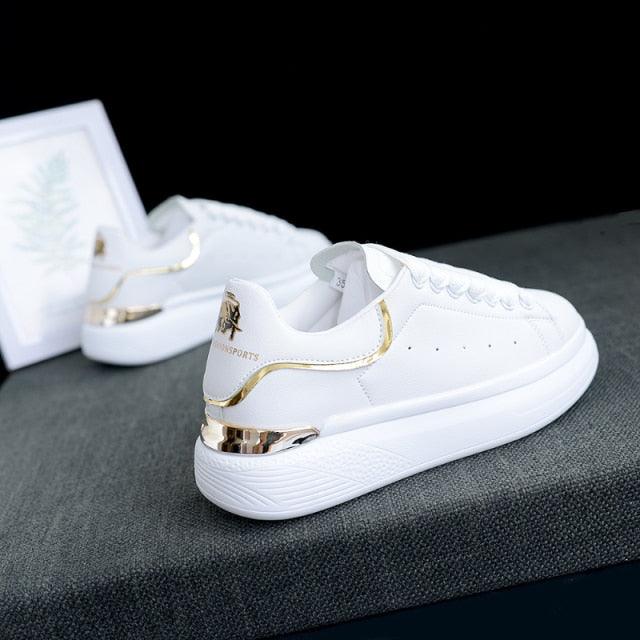 Women's White Thick-Sole Lace-Up Sneakers