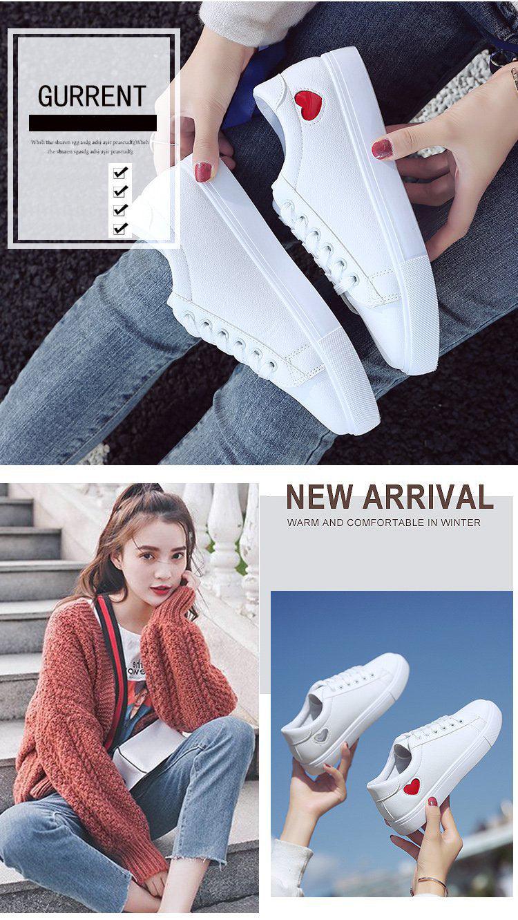 Women's PU Leather Heart Flat Sneakers