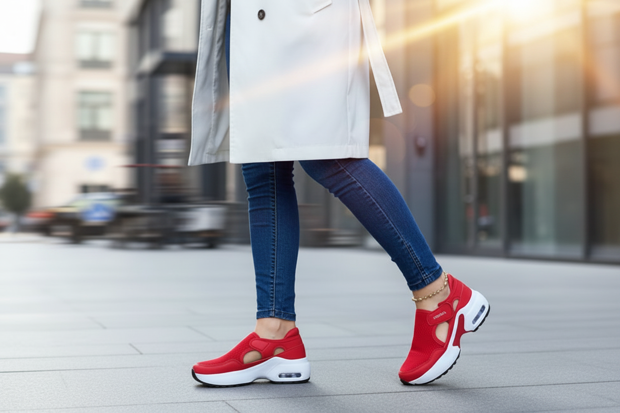 Women's Red Air Cushion Sneakers - Bold Promo